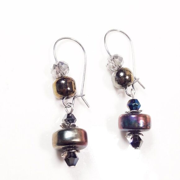 NEW Earrings Oil spill goth urban glass dangle earrings mix faceted g 084#fs - Picture 6 of 9